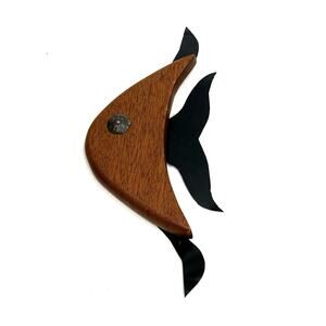 Vintage Wood & Metal Fish Wall Hanging Decor MCM Retro Unique Handmade